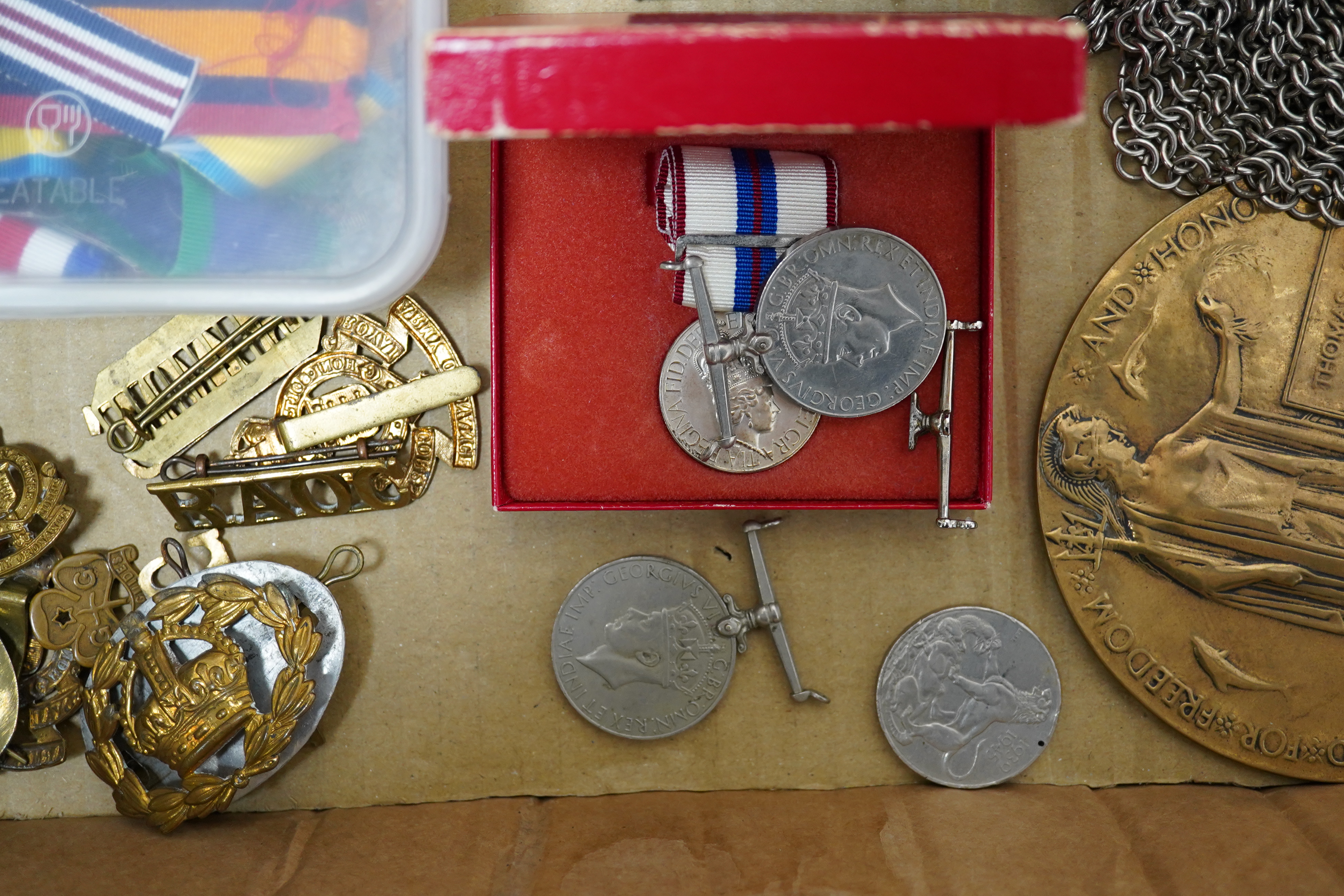 A collection of medal related items, etc., including